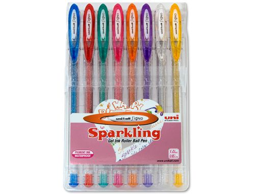 Roller uni ball um-120 sign0 0,7 mm tinta gel estojo de 8 cores com purpurina , Uniball , 59737 , 8435009951602